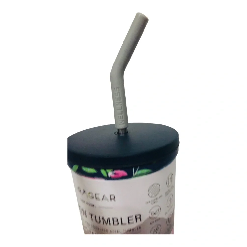 Hydrogear 24oz double wall insulated‎ stainless steel floral tumbler & straw new